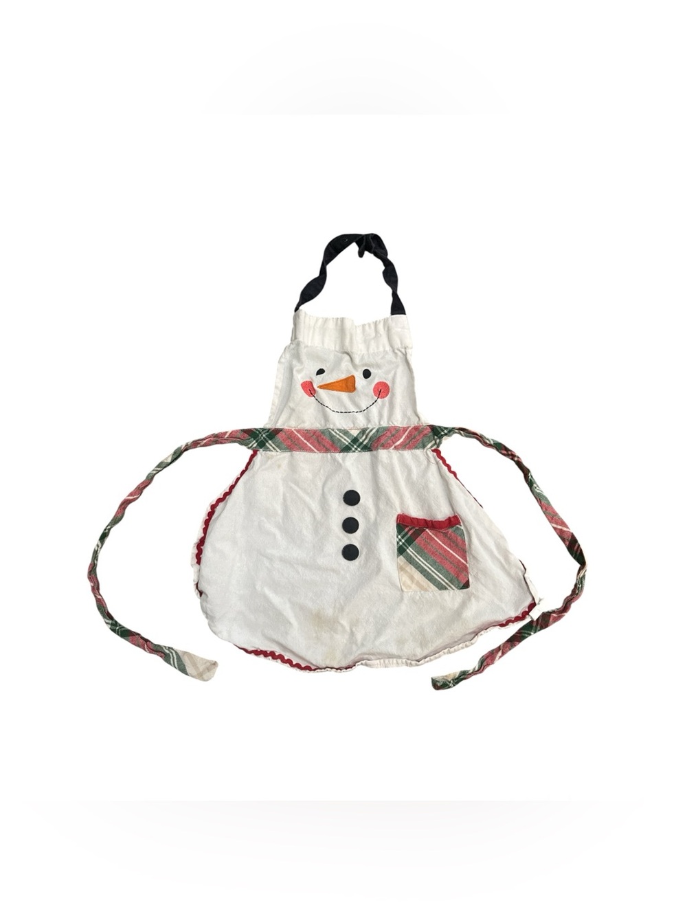 Snowman Holiday Baking Kitchen Apron - White with Plaid Accents Homemade Childs